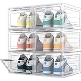 HOMIDEC Schuhboxen Stapelbar Transparent, 6 Stück Hartplastik Schuhkarton mit Deckel, Schuhaufbewahrung für Stöckelschuhe, Stiefeletten, Pumps, High Tops, für Größe 46, Transparent