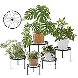 Bamworld Blumenständer 5er Set Schwarz-Ø28/25/23/20/17cm Pflanzenständer Metall Rund, Stabil & Dekorativ, Blumenregal für Innen & Außen, Blumentreppe in 5 Größen