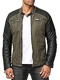 Redbridge Bikerjacke im Materialmix Baumwolle und Kunstleder – mit Stehkragen, Reißverschlüssen & gesteppter Optik Khaki XL