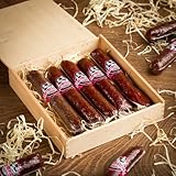 Salami Wurst Sticks in Holzkiste vom Metzgerweltmeister Freyberger in Geschenk-Box | Nürnberger Wurst & Fleisch Geschenkideen | lustiges Geschenk | Wurstsnack aus regionalem Fleisch