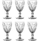 Vintage 6er-Set Farbige Weingläser und Trinkgläser mit Diamant Muster (Rombus) Longdrinkgläser, Cocktail Gläser mit Prägung, Glas, Trinkglas, Weinglas, Wasserglas, Glaskelche (Klar Weinglas)