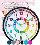 Honey's Heaven Wanduhr für Kinder - Lernuhr zum Lernen der Uhrzeit - analoge Kinderuhr ohne Tick Geräusche, mit lautlosem Uhrwerk - Kinderzimmer Deko für Jungen und Mädchen (schwarz)