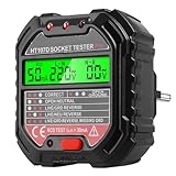 Steckdosentester mit RCD-Prüfung und LCD-Voltage-Display, Digitaler Socket Tester 6 Arten von Fehlerdiagnose, 10A Steckdosenprüfgerät mit Kontrollleuchten, FI Tester 90-250V/45-65Hz CAT ll 300V