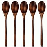 AOOSY Holzlöffel Esslöffel,5 Stück im japanischen Stil Küchengerät langen Griff Nanmu Holz Suppenlöffel Set zum Essen Mischen Rühren Kochen mit Box