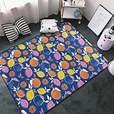 Niedlicher bunter Zitronen-Teppich für Wohnzimmer, Schlafzimmer, waschbar, weich, 7,6 x 12,7 cm, rutschfester Teppich, Innen-Bodenteppich, Schlafzimmerdekoration, ästhetisch, 152,4 x 99,1 cm