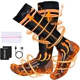 Aissom Beheizbare Socken, 4000mAh Wiederaufladbare Heizsocken mit 4 Temperaturen, Waschbare Fußwärmer Elektrisch für Skifahren/Radfahren/Angeln/Camping, Unisex Beheizte Socken 36-44