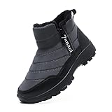 Hanani Herren-Winter-Schneestiefel, Baumwollstiefel, Pelzfutter, warme Stiefel mit Reißverschluss, flache Stiefeletten, Wanderschuhe, Outdoor, sportlich für kaltes Wetter, grau, 42 1/3 EU