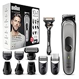 Braun Multi-Grooming-Kit 7, 10-in-1 Barttrimmer und Haarschneider/Haarschneidemaschine für Haarentfernung Herren, für Gesichts-, Kopf-, Körperhaare, 8 Aufsätze, Geschenk Mann, MGK7320, schwarz/silber