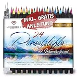 LIEBERGE Pinselstifte Premium-Set - 24 Aquarellfarben + 2 Wassertankpinsel - Brush Pen mit flexibler Pinselspitze für Aquarell, Hand Lettering, Bullet Journal, Kalligraphie