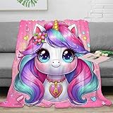 Mein kleines Sofadecke Wohndecke Couchdecke 3D Druck Regenbogen-Einhorn Fleecedecke Flauschig Warm Weichen Flauschig Bett Decken Tagesdecke Kuscheldecke for Erwachsene Kinder 40x50inch(100x130cm)
