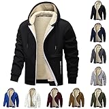 XCXC Herren Fleecejacke mit Kapuze und Reißverschluss Männer Einfarbige Gefütterte Winterjacke Kapuzenjacke mit Kordelzug Taschen Sweatjacke Freizeitjacke für Alltag