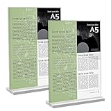 Yoosso 2 Stück Tischaufsteller, Preisschilder Aufsteller A5 Tischständer Acryl Fotoaufsteller T Form Wasserdicht Doppelseitig für Werbung Menükarte Hochzeit Cafe Restaurant (21 x 14,8cm)