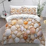 Kinder Bettwäsche Sommer Strand Muscheln 135x200 cm 3teilig Jungen und Mädchen Mikrofaser Weiche Warm Bettbezüge mit Reißverschluss 3D Artikel Ozean Seestern Bettbezug mit Kissenbezüge 80x80 cm