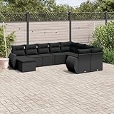 10-tlg. Garten-Sofagarnitur, Lounge set outdoor Gartenmöbel set Lounge Gartengarnitur set Gartenset tisch und stühle Geeignet für Veranda Balkon Terrasse Garten mit Kissen Schwarz Poly Rattan