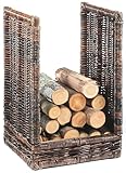 Kobolo Kaminholzablage Kaminholzregal - krabu Rattan - mit Leinenstoff - 48x44x74cm
