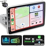 Android Autoradio mit Navi 10 Zoll Bildschirm Eingebaut DAB+ Wireless CarPlay & Wireless Android Auto 1 Din Auto Radio Touch Display mit Bluetooth 8 Core 2+32G 4G WiFi GPS AM/FM RDS Rückfahrkamera…
