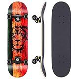 WeSkate Skateboard Komplettboard 79x20cm Holzboard mit ABEC-11 Kugellager 31 Zoll 7-lagigem kanadischem Ahornholz und 85A Rollen Löwe