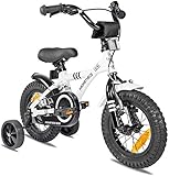 PROMETHEUS BICYCLES Kinderfahrrad ab 3 Jahren - 12 Zoll Kinder Fahrrad Mädchen Jungen Fahrrad Kinder mit Stützräder Rücktrittbremse in Weiss