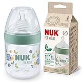 NUK for Nature Babyflaschen | Kleiner Trinksauger | 150 ml | Der Mutterbrust nachempfundener Anti-Colic Trinksauger aus Silikon | Temperature Control | Nachhaltige und BPA-freie Materialien | Grün
