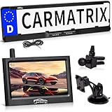 CARMATRIX Funk Auto KFZ Rückfahrkamera kabellos Nummernschild 4,3' Monitor Rückfahrsystem mit IR Nachtsicht im Kennzeichenhalter Digital zum Nachrüsten, wasserdicht Einparkhilfe ohne Solar (Kabel 1)