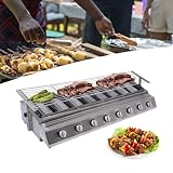 MINHUIJIHUI Edelstahl Gasbräter, 4/8-Flammiger Gasgrill Edelstahl Gastrogrill, Herausnehmbarer Ölauffangbehälter Und Höhenverstellbarer Edelstahl Grillrost (0-9 cm) Für Camping Garten