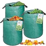 TTL Garden 3X 300L Gartensack Deckel & DOPPELTER Boden - selbststehend 4 Griffe 150gsm extra groß stabil robust & faltbar 3er Set 300 Liter Garten Sack & Laubsack für Gras Laub Gartenabfall