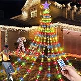 TIANHOO Solar Lichterkette Aussen, Weihnachtsbaum Außenlichter 2M 9 Stränge 198 LED Lichterkette Weihnachtsbaum mit Topper Stern 8 Modi Wasserdichte Lichterkette für Garten Hochzeitsdekoration