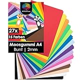 OfficeTree 27x Bögen Moosgummi 2mm - 15 Farben - Moosgummi Platten A4 nicht selbstklebend - Schaumgummi Basteln - Schaumstoff zum Basteln - Moosgummi A4 für DIY Bastelarbeiten