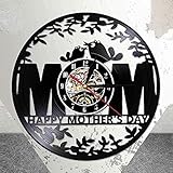 dutje Vinyl für „Happy Mother's Day I Love Mom“, Vintage-Vogeluhr, Geschenkidee, Beste Mutter-Heimdekoration