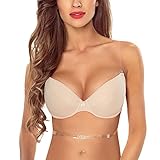 VIVISENCE Transparente BH Push-Up Durchsichtige Rückenfrei BH Mit Bügel Multiway Träger Gepolsterter Unsichtbarer Glatt Musterlos 1035, Beige,75A