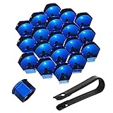 20 StüCke Rad Mutter Cap Universal Reifen Mutter Covers, Kunststoff Nut Abdeckkappe Schraube Auto Mutter Covers Bolt Radkappen, Sechskant-Reifenmuttern Abdeckungen Mit Entfernung Werkzeug (blau-17mm)