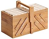 Nähkästchen Bambus mit Nadelkissen und 6 Fächer Nähkasten
