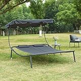 casa.pro Doppelliege Avigliano Gartenliege für 2 Personen 200 x 134 cm Outdoor-Liege mit Sonnendach wetterfest Sonnenliege Relaxliege Grau