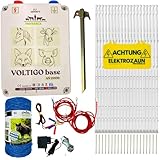 Starkes Weidezaungerät 12V/230V 4,8J – Elektrozaun Komplettset inkl. 250m Litze, Zaunpfähle, Erdung – Für Wildschweine, Wölfe, Rehe, Pferde, Rinder, Hunde