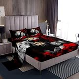 jejeloiu Bettwäsche-Set für Paare, Motiv: Wilde Löwen, volle Größe, für Paare, rote Rosen, Blumenmuster mit tiefen Taschen, Spannbetttuch für Mädchen und Frauen, Liebhaber, goldfarben, King-Size- und