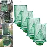 4er-Pack Ranch-Fliegenfalle zum Aufhängen im Freien, robuste Fliegenfalle für Pferdefarmen, Wiederverwendbare Fliegenfalle, Netzbeutelkäfig für Fliegenfallen in Scheunen und Obstgärten (Green)