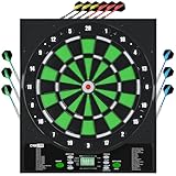 Cyeelife Dartscheibe Elektronisch mit Deutsche Stimme&LCD-Bildschirm – Inklusive 12 Soft-Darts, 24 Flügel, 50 Spitzen & USB-Ladegerät – 34 Spiele&355 Variationen – Ideal für 1-8 Spieler
