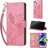 KENHONER Handyhülle für iPhone 14 Plus, Premium-PU-Leder, Brieftaschen-Klapphülle mit Kartenfächern, Ständer, Magnetverschluss, kompatibel mit iPhone 14 Plus, Rosa