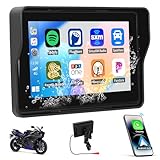 CAMECHO Dashcam Carplay Motorrad Navi Display für Moto, 5 Zoll HD Touchscreen IP67 Wasserdicht Motorcycle mit Wireless CarPlay Android Auto Bluetooth EQ GPS Navigationsgeräte FM Radio