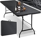 KESSER® Buffettisch Tisch klappbar Kunststoff 180x75 cm Rattan Optik Campingtisch Partytisch Klapptisch Gartentisch für Garten Terrasse und Balkon zusammenklappbar 6 Personen ink. Tragegriff Anthrazit