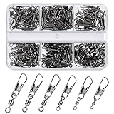 VEPEPE 120 Stück Angelwirbel und Kugellagerwirbel für Wirbel Angeln Barrel, Angelzubehör Set aus Edelstahl Plus Kupfer，Snap, Den Angler geeignete Basis Schnurverbinder 6 Größe 6# 7# 8# 10# 12# 14#