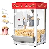 VEVOR Popcornmaschine mit Edelstahlkessel, 800 W kommerzieller Popcornmaker, 48 Tassen pro Ladung, Kinostil, mit 2-Tasten-Bedienung, Glaswand, PC-Tür, 1 Portionierer, 3 Löffel, Rot