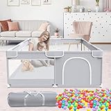 120 x 120 cm Laufstall für Babys, mit 50 Grubenkugeln, Laufstall für Kinder, XXL, Laufstall für Babys, mit 2 Ringen, Spielplatz, ungiftig und sicher für Babys, Laufgitter mit Tür mit Reißverschluss