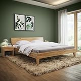 skølm Asgard Massivholzbett 180x200 cm - hochwertiges Holzbett aus Eiche – Bettgestell in Natur lackiert - Bettrahmen 180x200 cm geeignet als Doppelbett - Futonbett