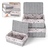 JiangLin Aufbewahrungskorb Geflochten 3er Set, aufbewahrung korb mit deckel, Handgewebt Aufbewahrung mit Futter, Papierseil Korb Geflochten für kinderzimmer, Küchen, Badezimmer Körbe Aufbewahrung