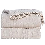 SHADDOCK Baumwolle Gestrickte Decke 4 Jahreszeiten Bettdecke- 130x180cm Ultra Weiche überwurf Decke Wohn-Kuscheldecke für Baby Couch Bett Sofa Stuhl Auto Büro (Muster Verdrehen, Beige)