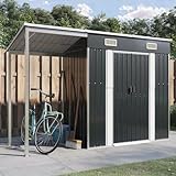 Festnight Geräteschuppen Fahrradschuppen Metall Geräteschrank Gartenhaus Fahrradunterstand Gerätehaus mit Pultdach Outdoor Schrank Gartenschuppen Garten Schuppen 277x110,5x181 cm