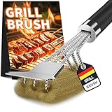 Grillbürste Messing, TNTOR Grill Messingbürste mit Langer Borsten, Edelstahl Spatel und Extra Langer Wärmedämmung Griff, für Gasgrill, Holzkohlegrill, Kugelgrill, Elektrogrill und Grillrost.