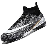 VTASQ Fußballschuhe Herren High Top TF Kunstrasen Fussballschuhe Kinder Jungen Trainingsschuhe Professionelle Athletics Outdoor Sport Turf Football Schuhe Unisex Schwarz 43 EU