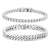 2 Stück Edelstahl Armband Für Herren Edelstahlarmband Kubanisches Armband Silber Für Männer Stainless Bracelet for Men Tigerauge Armband Armkette Für Herren Edelstahl Armbänder Für Männer